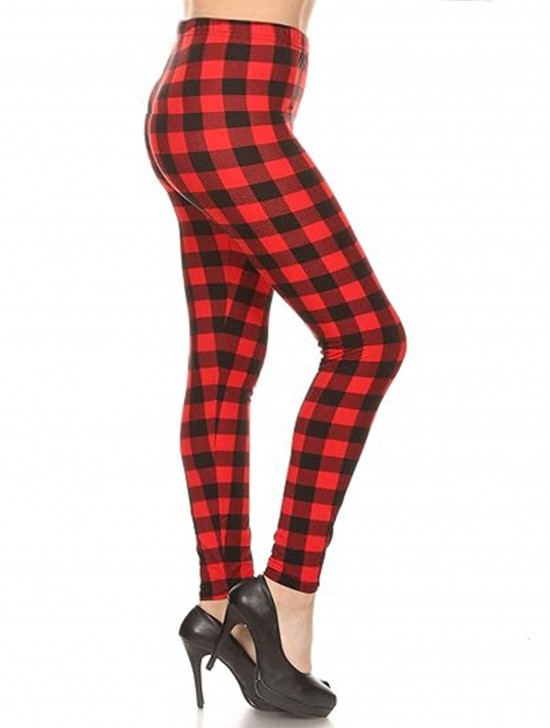 Buffalo Plaid Print Stretchy Legging (One Size)